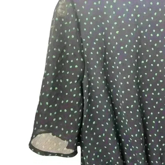 Pleoine Women's Polka Dot Faux Wrap Tie Blouse Navy with dots Green Size M - Picture 7 of 14
